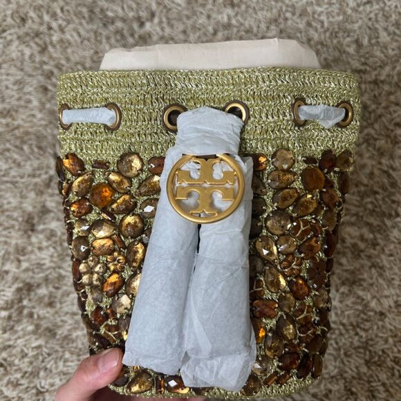 Tory Burch Fleming Soft Crochet Jewel Mini Bucket Bag - Picture 2 of 8